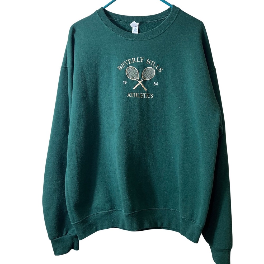 Jerzees Beverly Hills Athletics Tennis Sweatshirt Green Large Vintage Sporty L